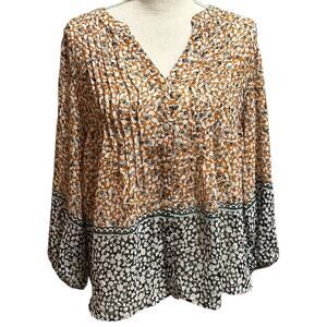 Figueroa & Flower V-Neck Blouse Floral Print Sheer Hippy Boho Artsy Women’s PXL